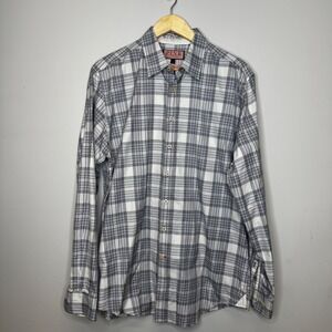 Thomas Pink Mens Large Casual Plaid Button Down Shirt Blue Black White Cotton